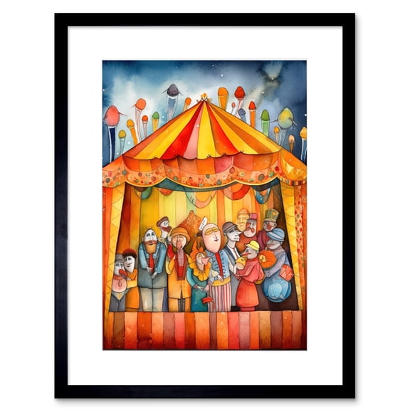 Puppet Theatre Stage End of Show Applause Modern Folk Art Watercolour Painting Artwork Framed Wall Art Print 9X7 Inch