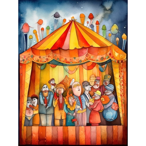 Puppet Theatre Stage End of Show Applause Modern Folk Art Watercolour Painting Extra Large XL Wall Art Poster Print
