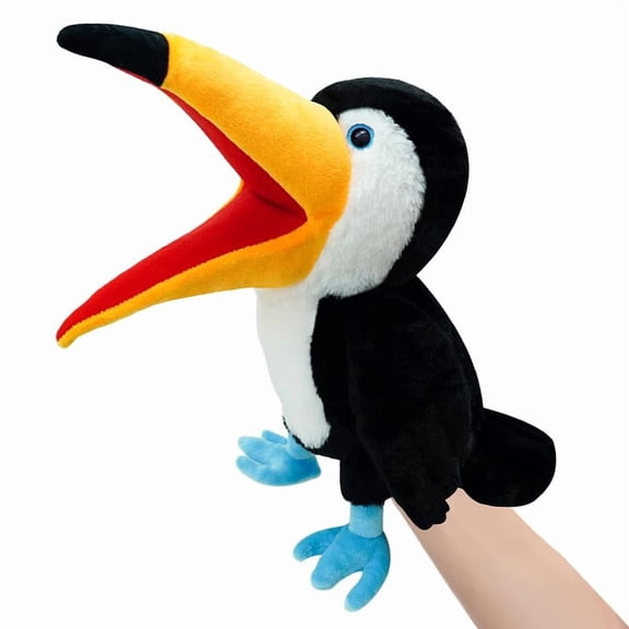Puppet Toucan Hand Puppet,13.8" Animal Puppet Toucan Puppets Stuffed Animal Hand Puppets for Kids with Movable Mouth,Puppet Plush Multi-Color Toys Bird Puppet Role Play Teaching(Big Black)