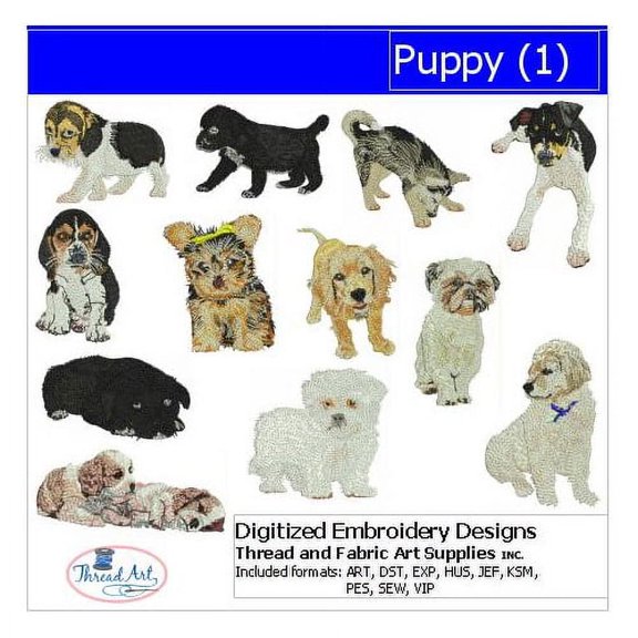 Puppies(1) Embroidery Designs - All Popular Formats Included - Loaded on USB Stick