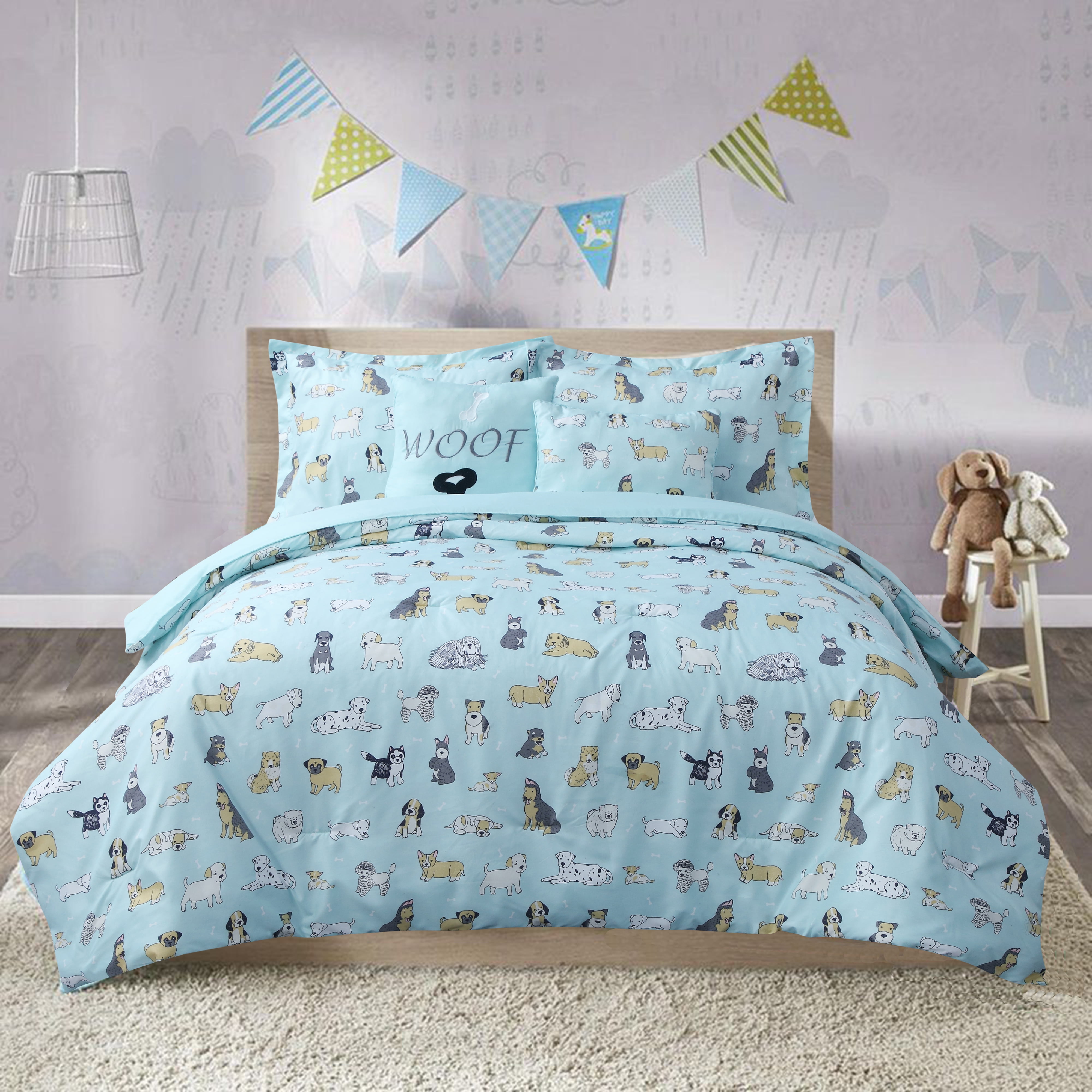 Blue Full Kids Microfiber Reversible Animal Comforter Set