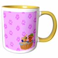 thumbnail image 1 of 3drose, Puppies and Pawprints with Pink Background Pattern, 15oz Two-tone Yellow Mug, 1 of 6
