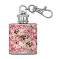 thumbnail image 1 of Puppies Dogs Pink Flowers Pattern Stainless Steel 1oz Mini Flask Key Chain, 1 of 4