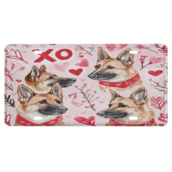 Puppies Valentine Red Pet License Plate License Tag Plate German Shepherd Valentines Day Dog Lover Gift Custom License Plate Holder Novelty License Plate Decorative Front Plate 6x12 Inch