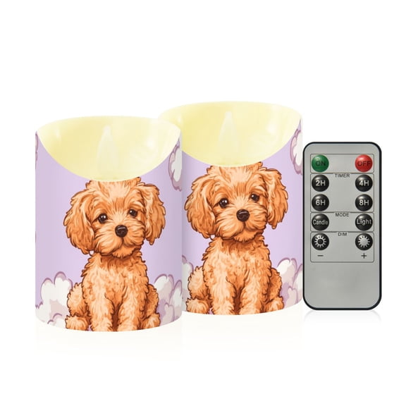 Puppies on Clouds Love Sign Flickering Flameless Candles with Remote Timer Battery Operated LED Tealight Set of 2 S