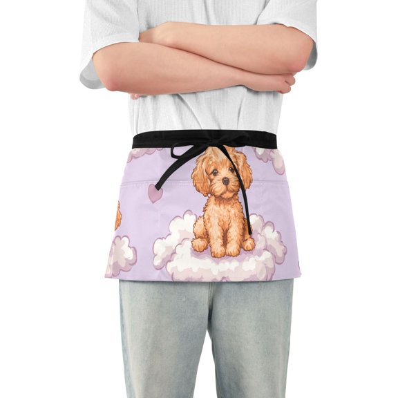 Puppies on Clouds Love Sign Short Server Apron with 3 Pockets for Unisex Chef Gardening