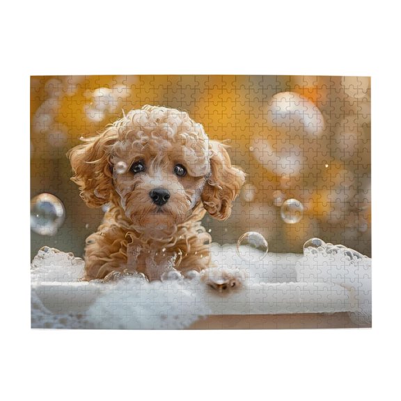 Puppy Bath Time Bubbles 500-Piece Wooden Jigsaw Puzzle for Adults, Fun & Challenging Family Brain-Teaser, Perfect Home Decor & Gift
