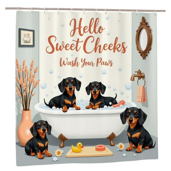 Puppy Bathtub Fun Polyester Shower Curtain for Spring Summer Home Bathroom Bath Tub Decor 72x72 inch
