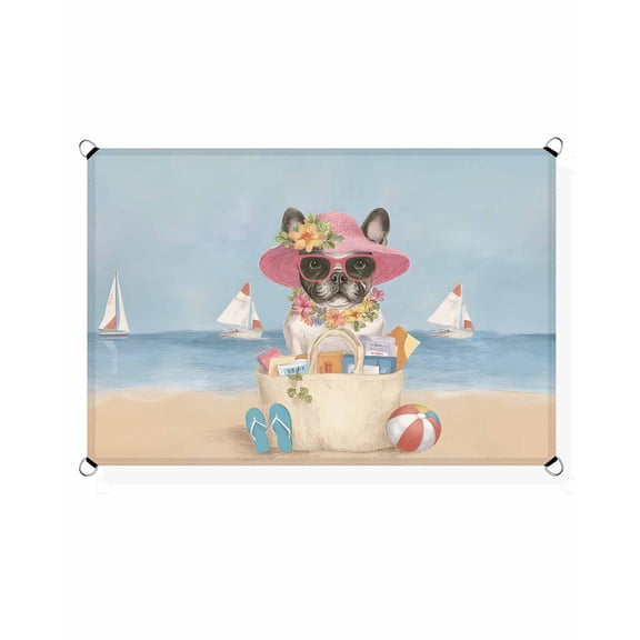 Puppy Beach Sun Shade Sail 8'X10' Summer Watercolor Dog Bag Beach Ocean Sky UV Block Outdoor Sail Shades Breathable Waterproof Rectangular Sunshade for Patio Garden Pool Pergola Porch