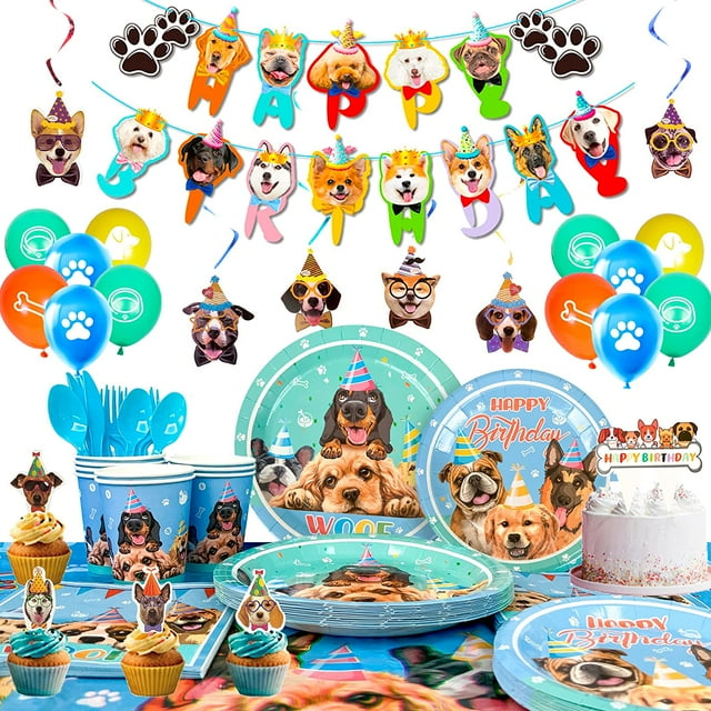 Dog Theme Birthday Party Supplies, Plates, Cups, Napkins, Tablecloth