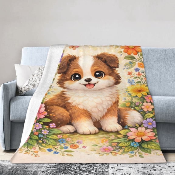 Puppy Blanket Gift for Spring Lovers Soft Home Decor Floral Throw Blanket 50x40