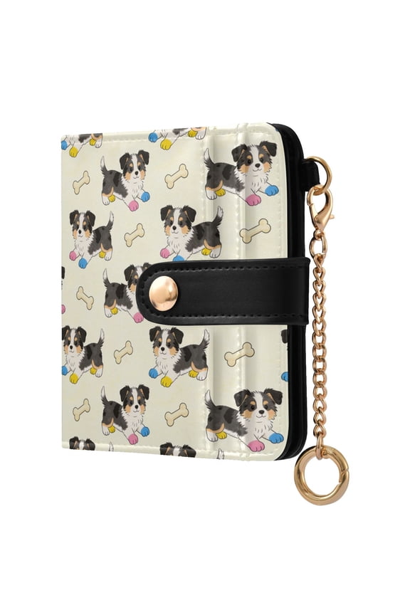 Puppy Bone Small Wallet for Women RFID Blocking Bifold PU Leather Credit Card Holder with Zipper Coin Pocket Compact Cute Travel Purse Magnetic Snap 7 Card Slots