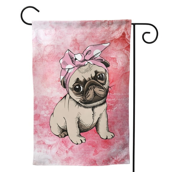 Puppy Bulldog Baby Pug Girl Dog Pattern Garden Flag 12.5"X18" Outdoor Indoor Garden Decor Porch Banner Sign With Grommets Uv Fade Resistant