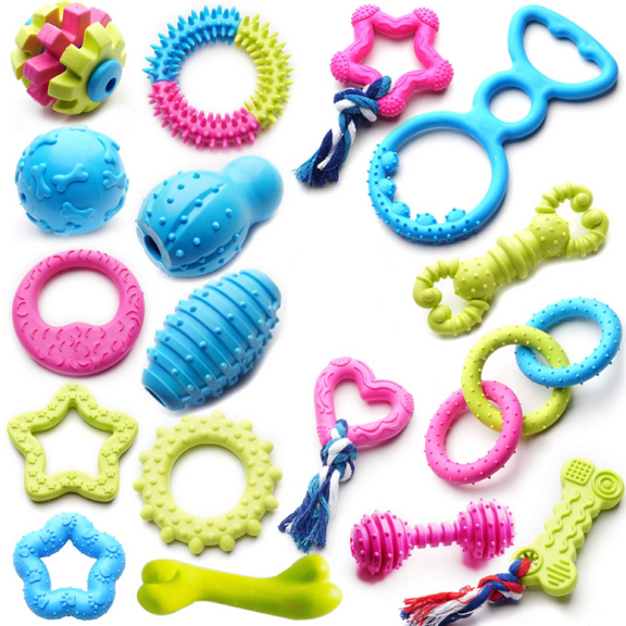 Puppy Chew Toys 17-Piece Set, Variety of Durable Teething Toys for Small Dog Breeds, Training & Biting Relief - Multi-Color