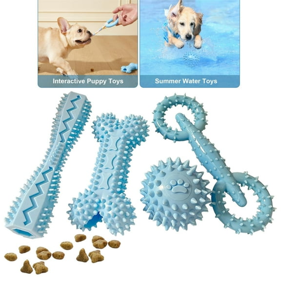 Puppy Chew Toys 4 Pack, Teething Bones & Interactive Toys for Small Dogs 0-6 Months, Variety Set for Dental Cleaning, Play & Treat Dispensing