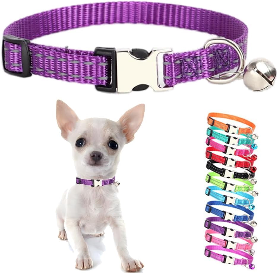 2-Pack Black Reflective Cat Collar With Bell - Adjustable XS Collar For Tiny Dogs & Kittens, Safe Buckle Design