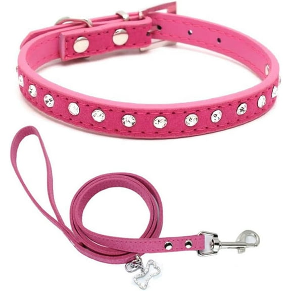 Puppy Collar and Leash with Bling Diamond, Pretty Crystal Sparkly Rhinestone Glitter Jewel Girls Cat Collars for XXS Xs Small Medium Pet Female Dogs Boys Kitten