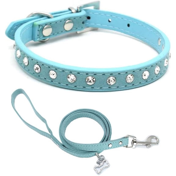 Puppy Collar and Leash with Bling Diamond, Pretty Crystal Sparkly Rhinestone Glitter Jewel Girls Cat Collars for XXS Xs Small Medium Pet Female Dogs Boys Kitten