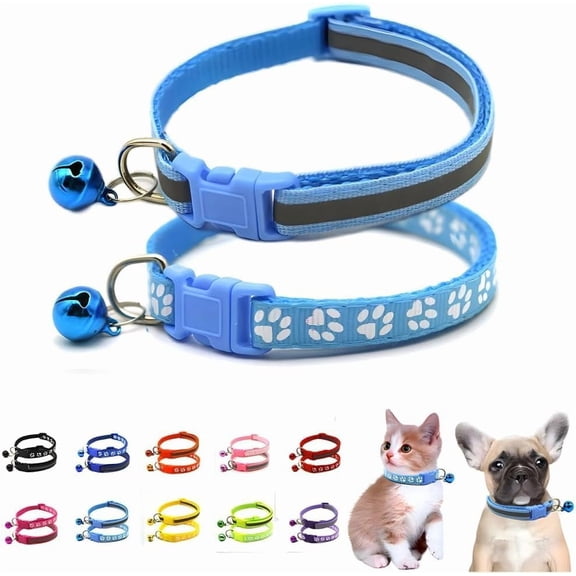 Puppy Collar with Bell, 2-Pack Basic & Reflective Cat Collar with Bells for XXS Xs Small Pet Dogs Boy Tiny Kitten Male Animal, Neck 7-12 inch
