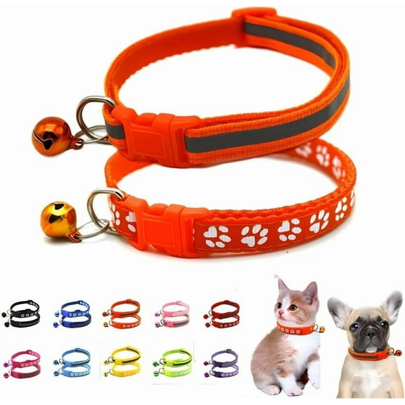 Puppy Collar with Bell, 2-Pack Basic & Reflective Cat Collar with Bells for XXS Xs Small Pet Dogs Boy Tiny Kitten Male Animal, Neck 7-12 inch