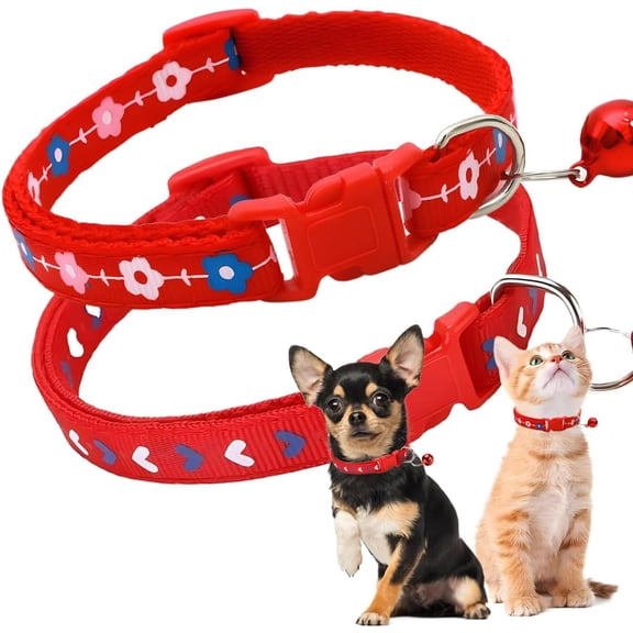 Puppy Collar with Bell, 2-Pack Girl's Small Dog Collar with Bell Nylon Cute Female Cat Collars Adjustable for XXS XS Little Small Girl's Kitten Dogs