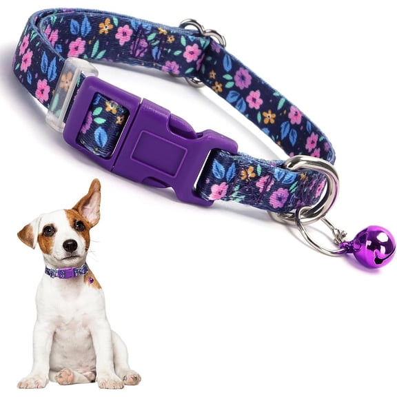 Puppy Collar with Bell, Pretty Daisy Cute Floral Flower Girl Cat Collar, Tiny Dog Collars with Bells for XXS XS Small Pet Female Dogs