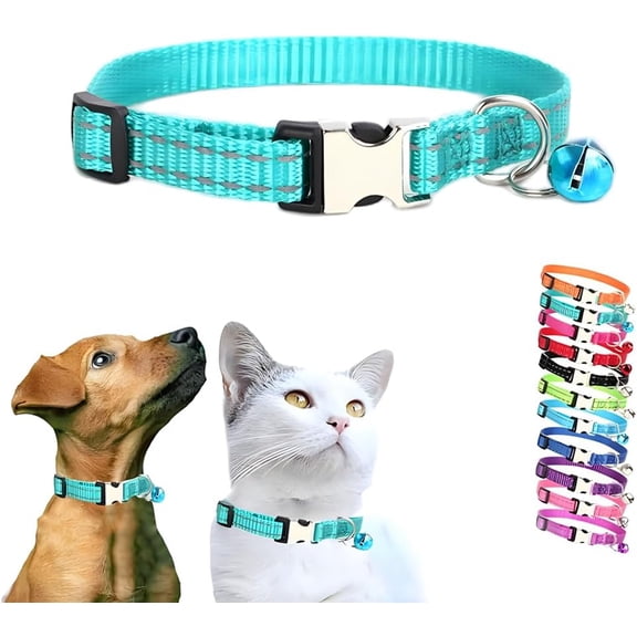 Puppy Collar with Bell, Xs Kitten Cat Collar, Nylon Metal Buckle Reflective for for XXS XS Tiny Little Dogs Male Girls Tiny Pet Small Animals