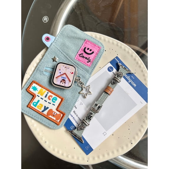 Puppy Decorative Denim Strap, 38mm 40mm 41mm 42mm 44mm 45mm Unisex Bands,Apple Watch Strap for Series SE 1-9