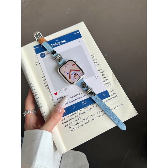 Puppy Decorative Denim Strap, 38mm 40mm 41mm 42mm 44mm 45mm Unisex Bands,Apple Watch Strap for Series SE 1-9