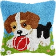 thumbnail image 1 of Puppy Dog & Ball Latch Hook Pillow Cover Kits for DIY Handmade Throw Pillow Cross Stitch Latch Hooking Pillowcase Kits with Preprinted Color Pattern Canvas Crochet Yarn Kits 17''X 17''(8-77), 1 of 1