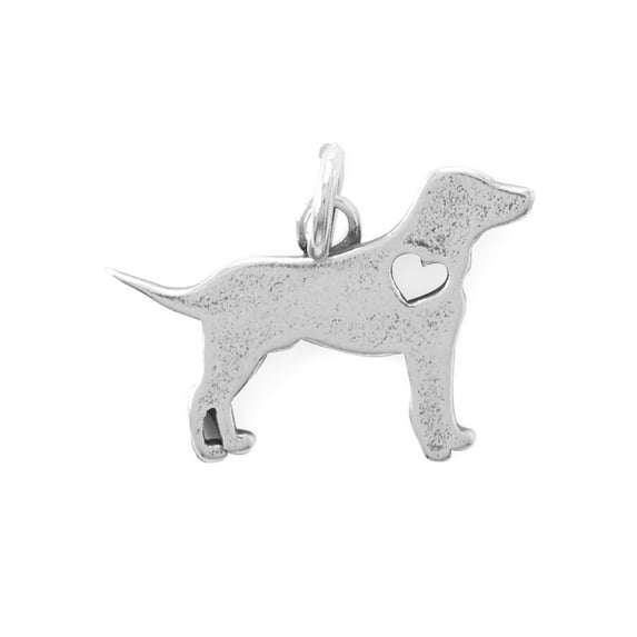 Puppy Dog Charm with Cut Out Heart Sterling Silver