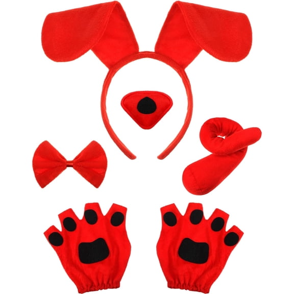 Puppy Dog Costume Set Dog Ears Headband Bowtie Nose Tail Paw Gloves Accessories for Halloween Carnival
