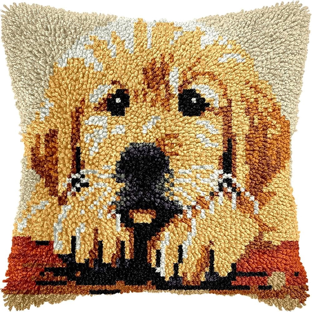 Puppy Dog Latch Hook Kits Pillow kits Cushion Throw Pillow Embroidery Craft Kits DIY Kits of DIY Hooking Pillowcase Cover Supplier with Color Printed Canvas 43x43cm (248)