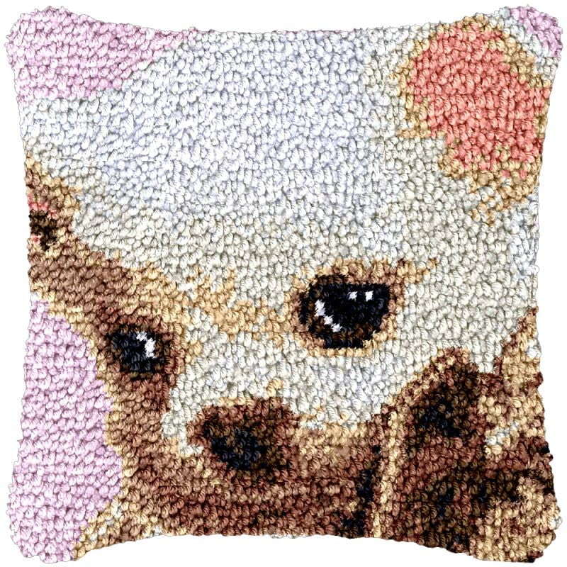 Puppy Dog Latch Hook Pillow Cover Kits for Needlework Cushion Throw Pillow Cross Stitch Crochet Hook Pillowcase Rug Kits Printed Canvas Crochet Yarn Kits Needlework 17'' X 17''