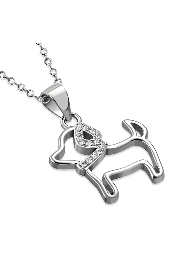 Puppy Dog Necklace Pendant 925 Sterling Silver Cubic Zirconia
