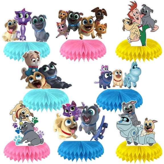 Puppy Dog Pals Party Decorations Honeycomb Centerpiece, 8 Pieces Puppy Dog 3D Double Side Cake Toppers Table Centerpieces, Puppy Pals Photo Backdrop for Kids Birthday Party Decorations
