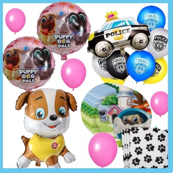 Puppy Dog Pals & Police Patrol Birthday Set with Balloons - 45-Piece Party Kit!