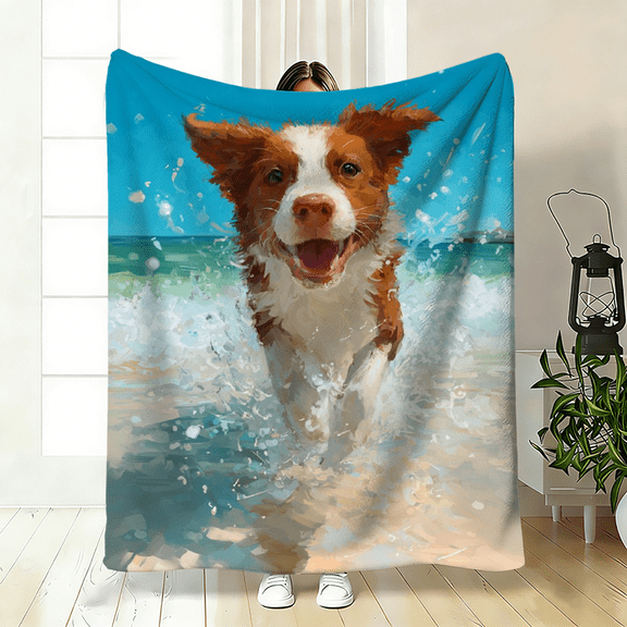 Puppy Dog Print Flannel Blanket with Ultrasound Compression Design. Soft for Bed, Couch, Outdoor and All Season.