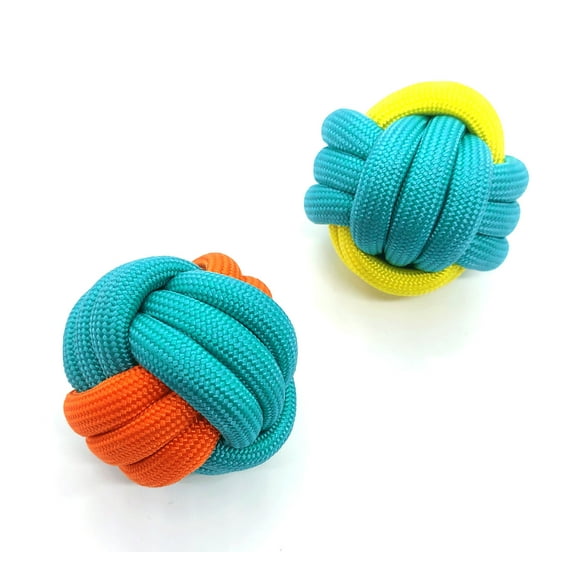 Puppy Dog Rope Knot Ball Toy - 2 Pak Orange Yellow