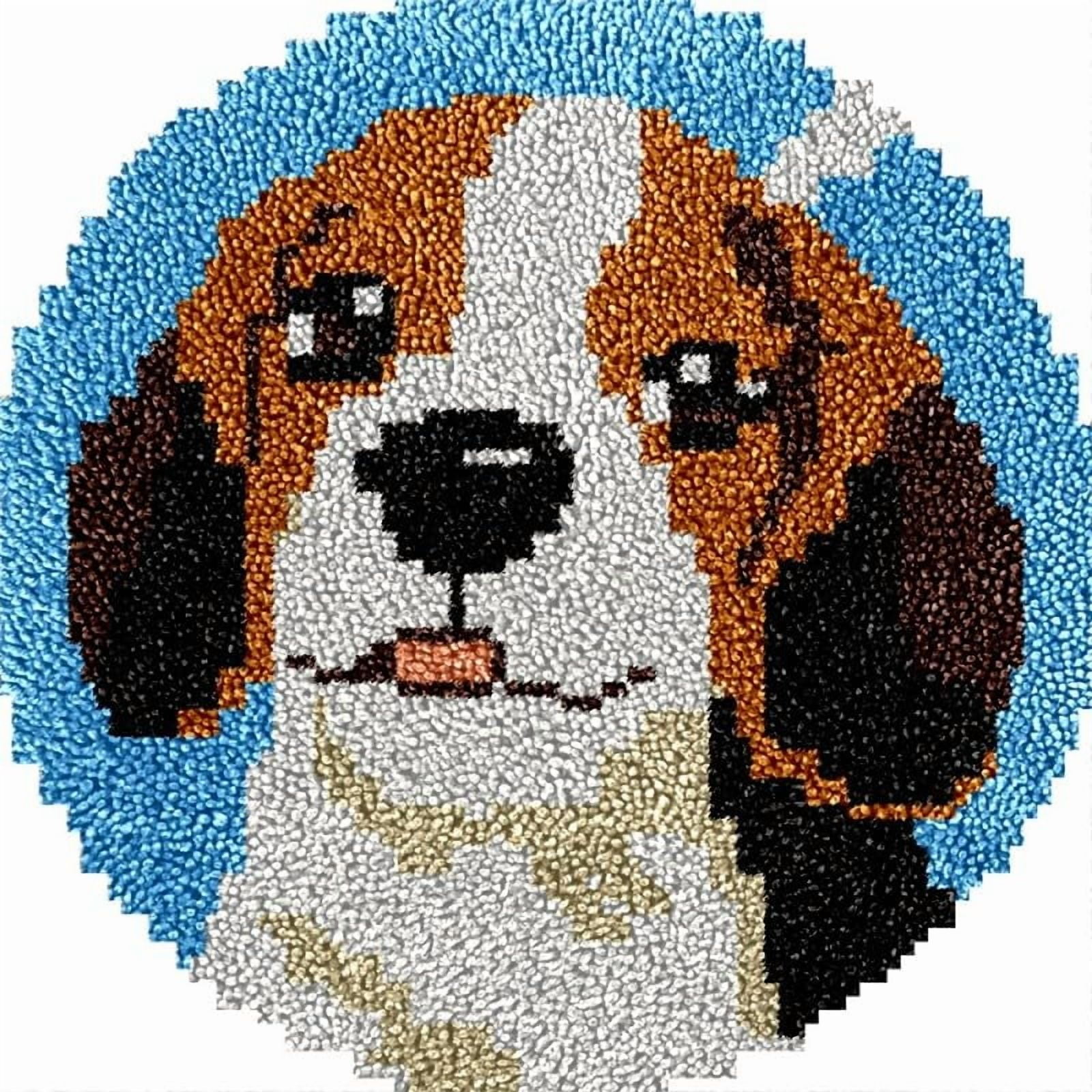 Puppy Dog Round Shape Latch Hook Rug Kits Set for Starter Crochet Hook Cushion Mat Sofa Seat Cushion Crocheting Kits with Preprinted Canvas Crochet Yarn Kits 50X50cm (ui114)