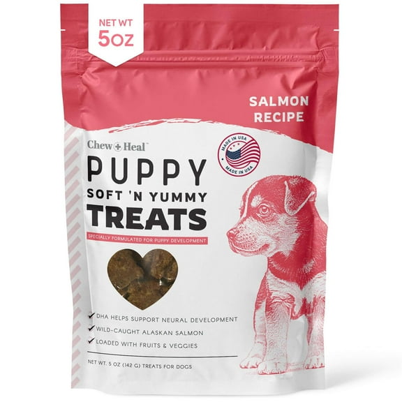 Chew + Heal Dog Salmon Jerky for Puppies - 5 oz of Salmon Dog Treats for Puppy Development