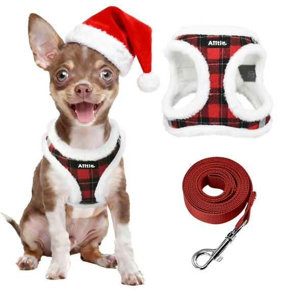 Puppy Dog Winter Harness with Leash Set for Small Medium Dogs, Soft Mesh Step in Pet Harnesses and Leash, No Chock Plaid Adjustible No Pull Vest Red XXXS