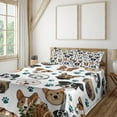 thumbnail image 1 of Ambesonne Puppy Emoji Fitted & Top Sheet Set with Sham, Cartoonish Dog World, Off White Teal Chocolate, 1 of 5