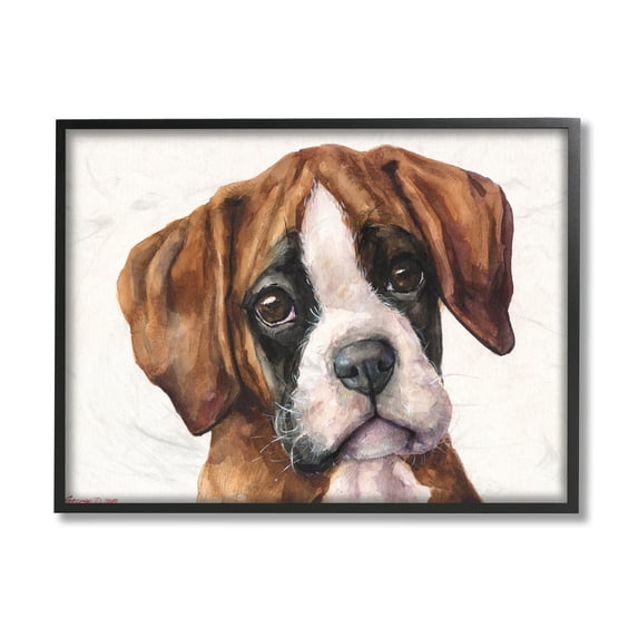 Stupell Industries Puppy Eyes Boxer Dog Pet Portrait Brown White Black Framed, 11 x 14, Design by George Dyachenko