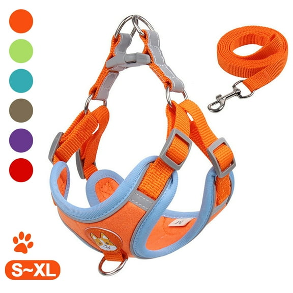Puppy Harness - Small Dog Harness and Leash Set, Adjustable & Comfortable Padded Reflective Vest for Puppies and Small Breeds Dogs Walking ( Orange,M )