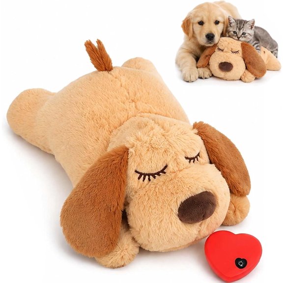 Puppy Heartbeat Sleep Aid Plush Toy, Removable Simulated Heartbeat Module, Soft Cuddler Pillow for Dogs Cats, Separation Anxiety Relief Toy for New Home Pet Adaptation