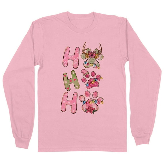 Puppy Ho Ho Ho Long Sleeve Shirt Unisex 3X-Large Pink