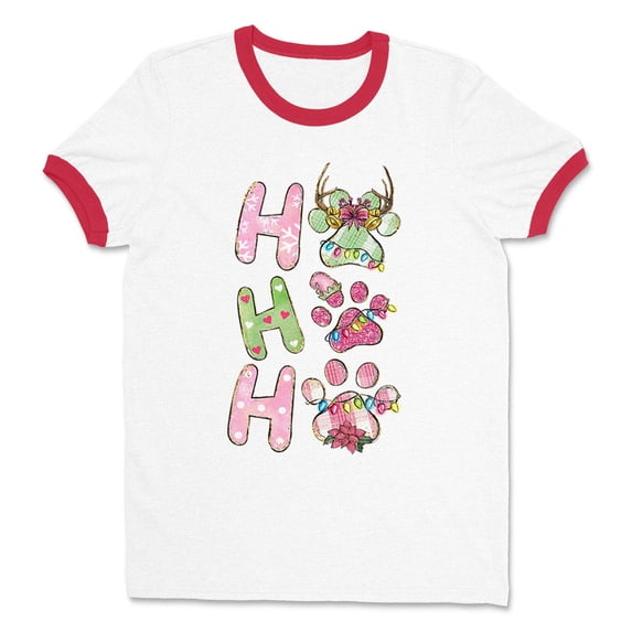 Puppy Ho Ho Ho Ringer Tee Shirt Unisex Small White/Red