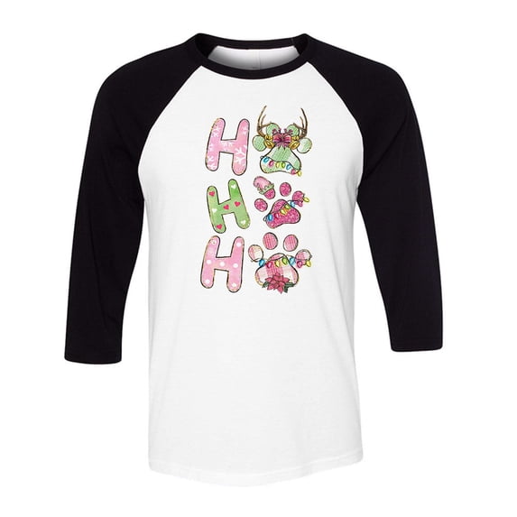 Puppy Ho Ho Ho Three-Quarter Raglan Sleeve Baseball Shirt Unisex Small White/Black