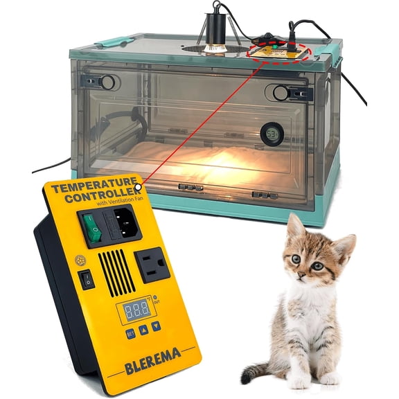 Puppy Incubator with Temperature Control & Ventilation Fan, Dual-Heating Modules (Pad & Lamp), Oxygen Tube, Foldable 55L Brooder for Dogs, Puppies, Kittens, Chicks, Birds & Small Critters
